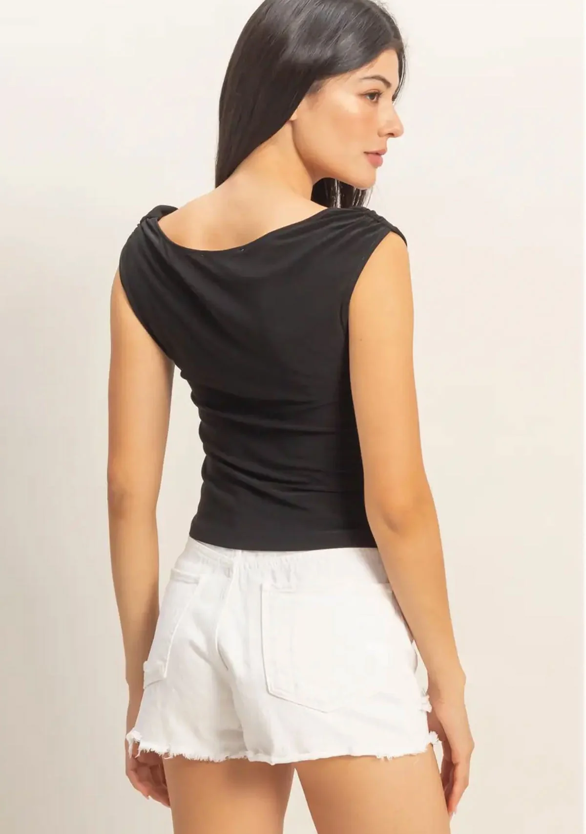 Sleeveless Boat Neck Blouse Black - Image 3