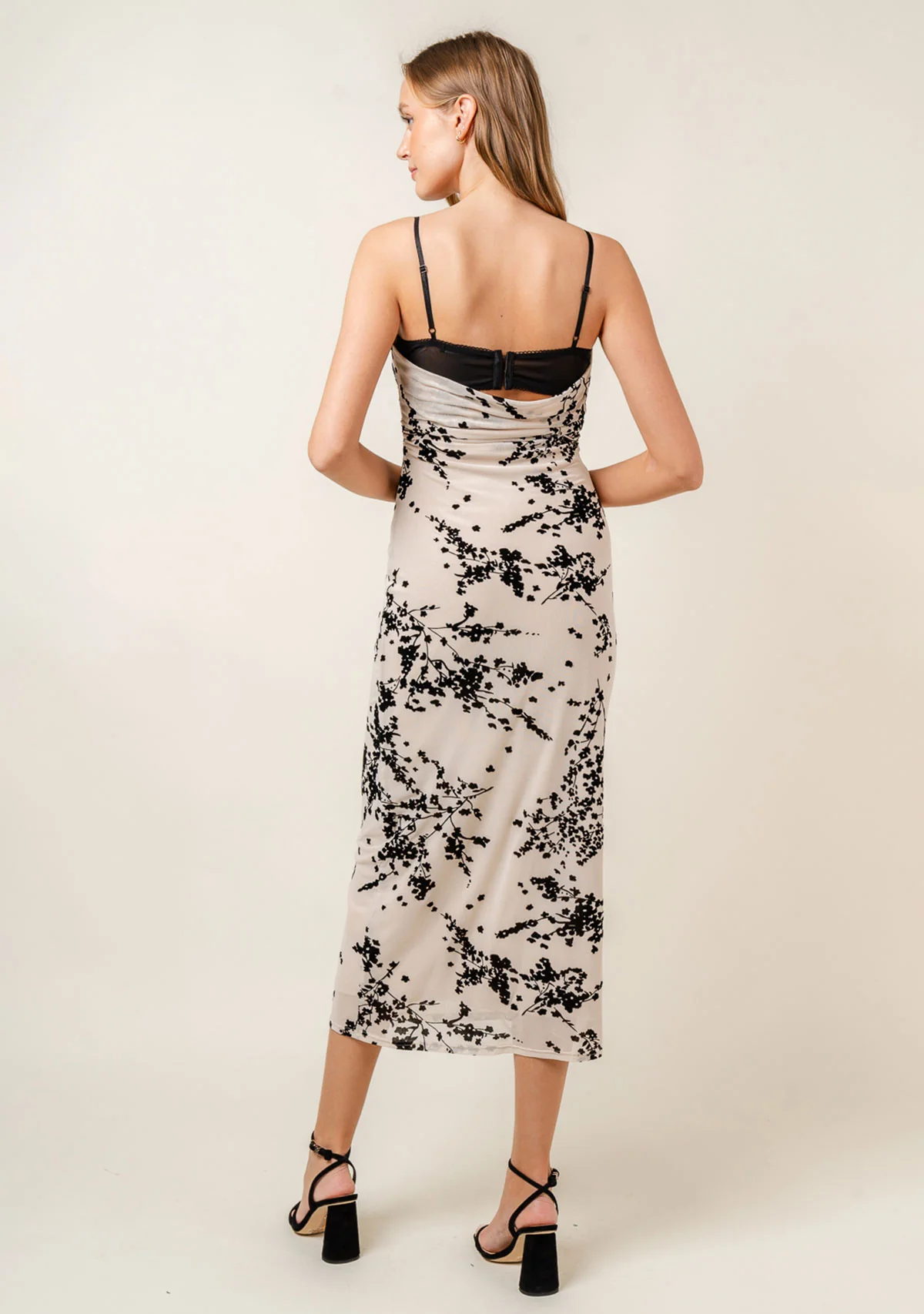 Spaghetti Bra Cup Mesh Velvet Burn Out Midi Dress - Image 10