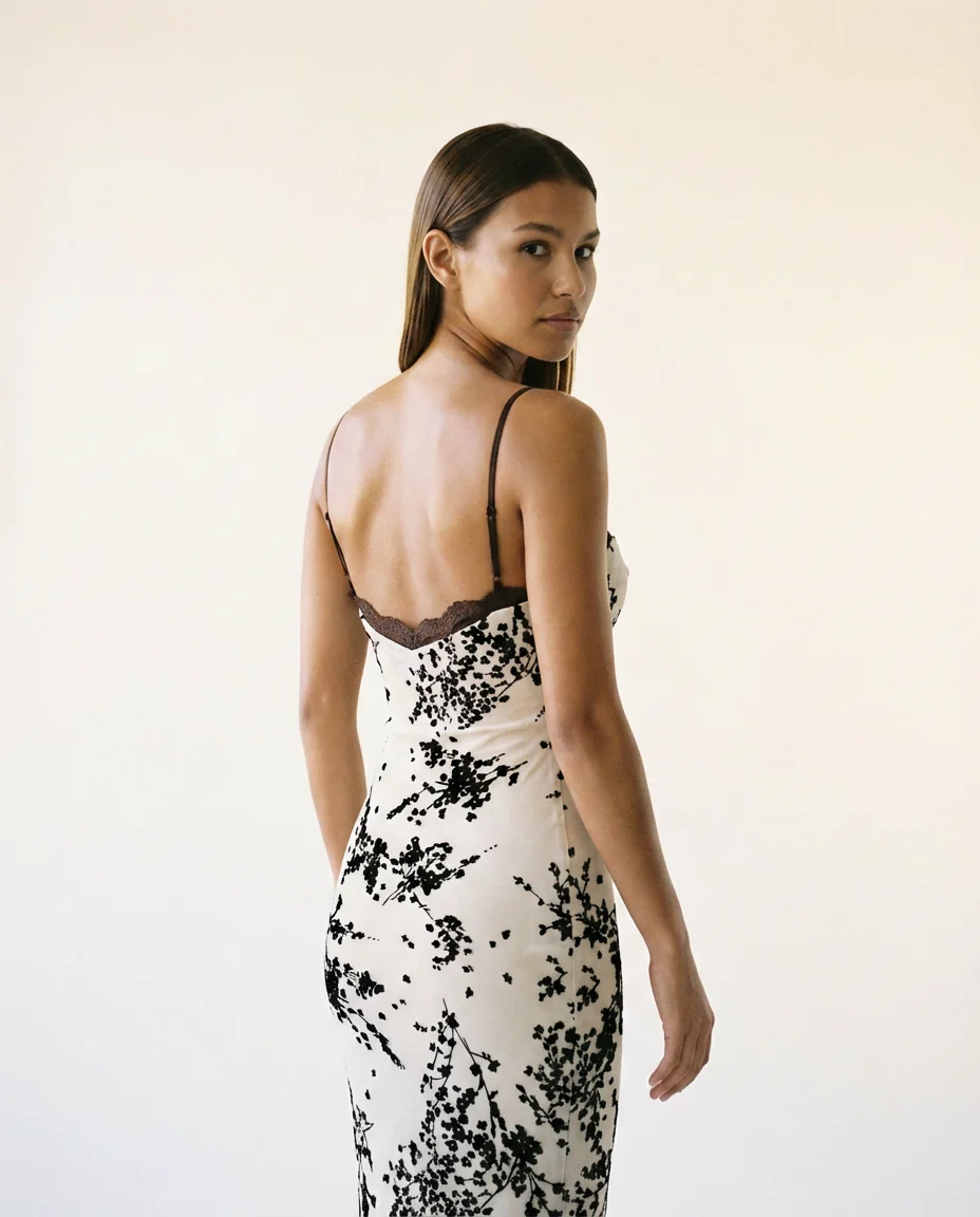 Spaghetti Bra Cup Mesh Velvet Burn Out Midi Dress - Image 5