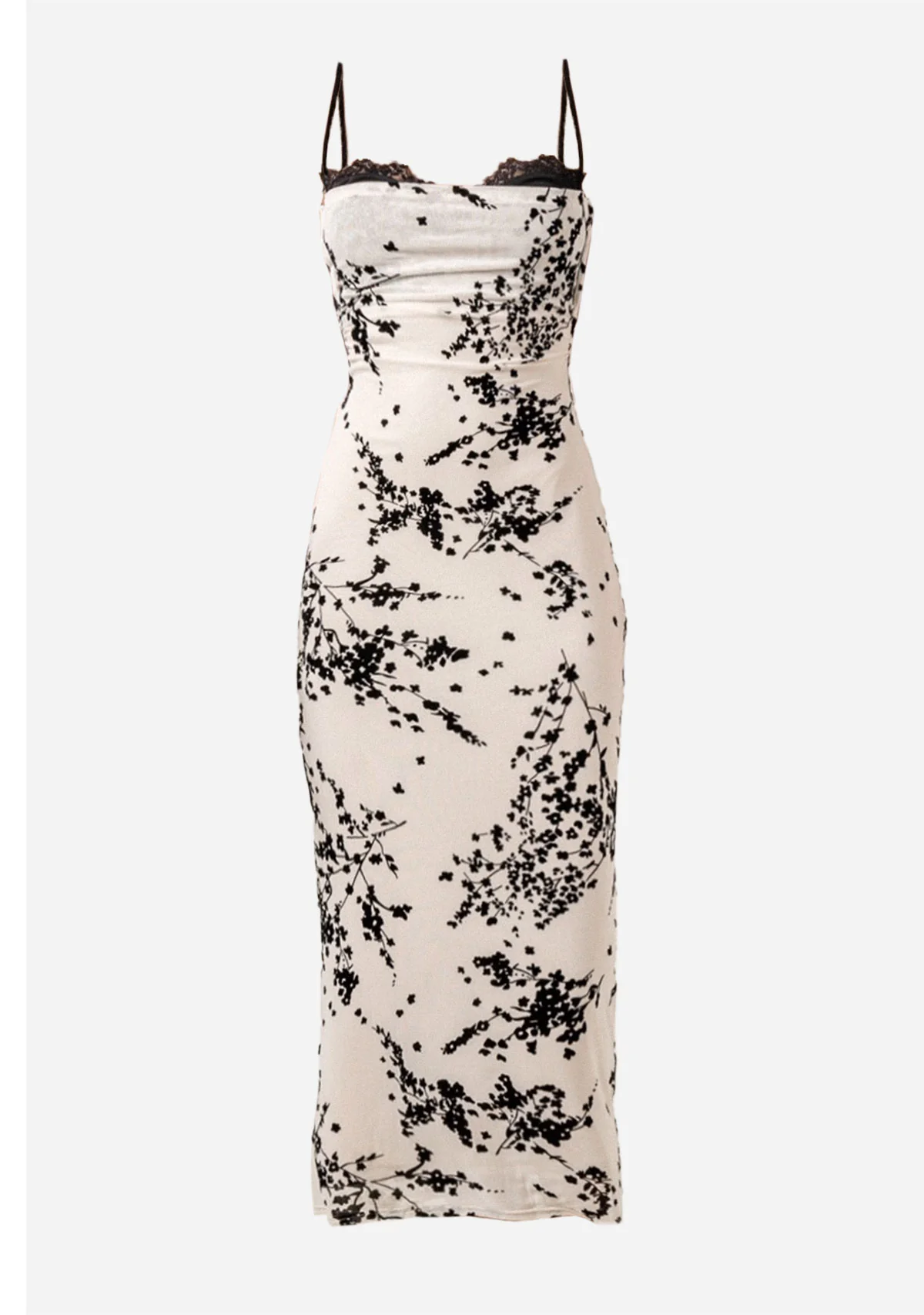 Spaghetti Bra Cup Mesh Velvet Burn Out Midi Dress - Image 6