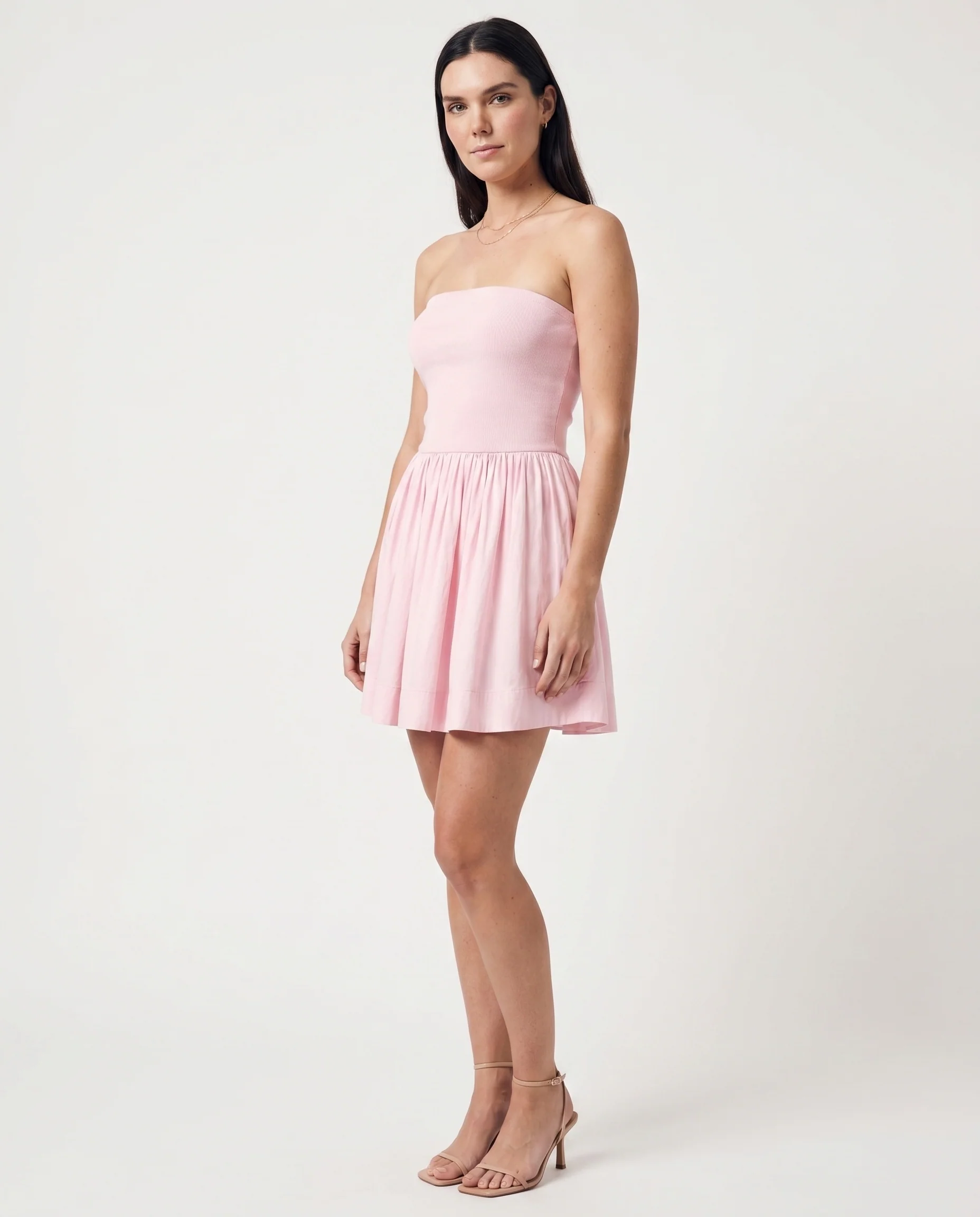 Strapless Flowy Mini Dress Soft Pink - Image 2