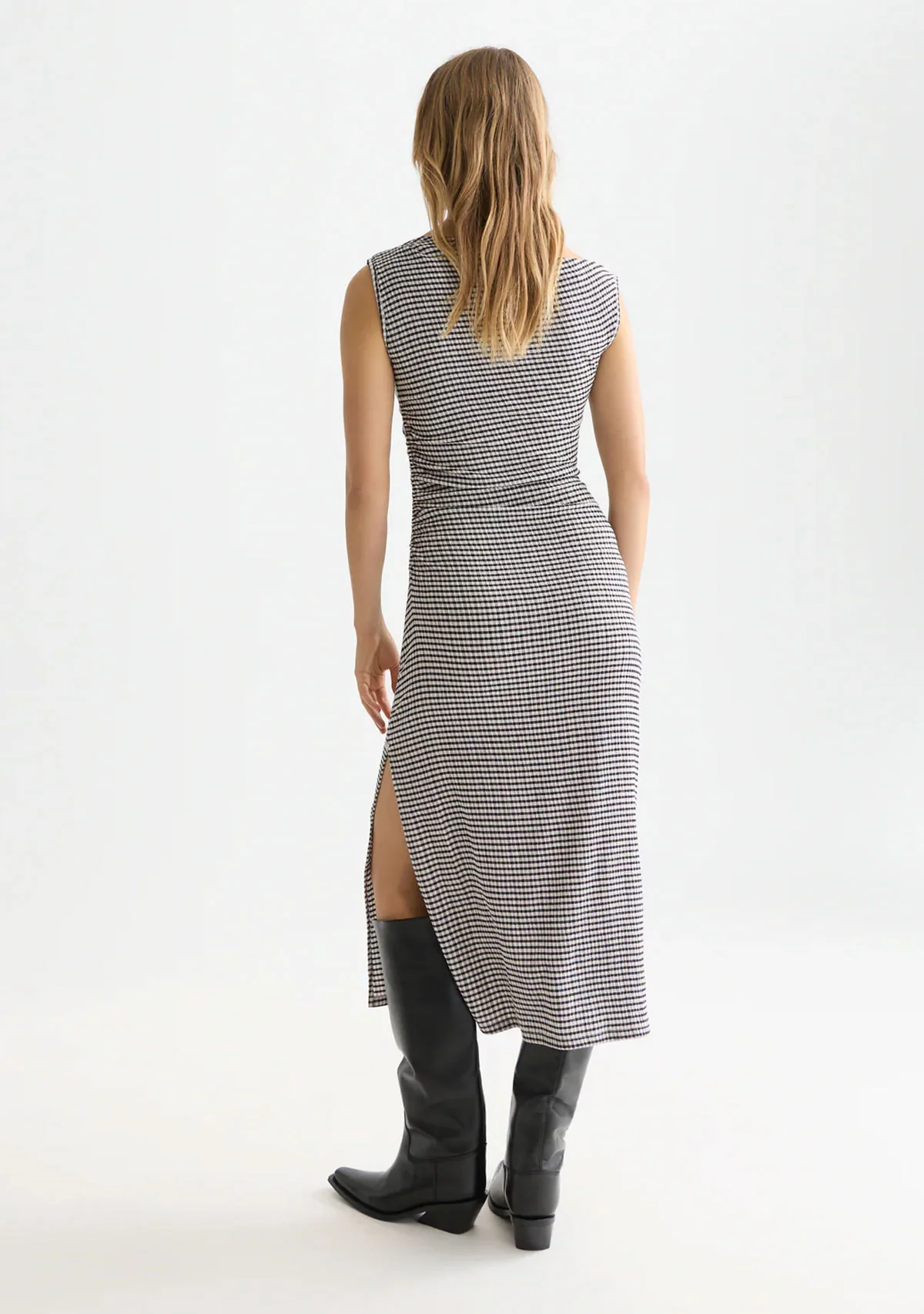 Structured Gingham Drapey Midi Dress Meteorite - Image 4