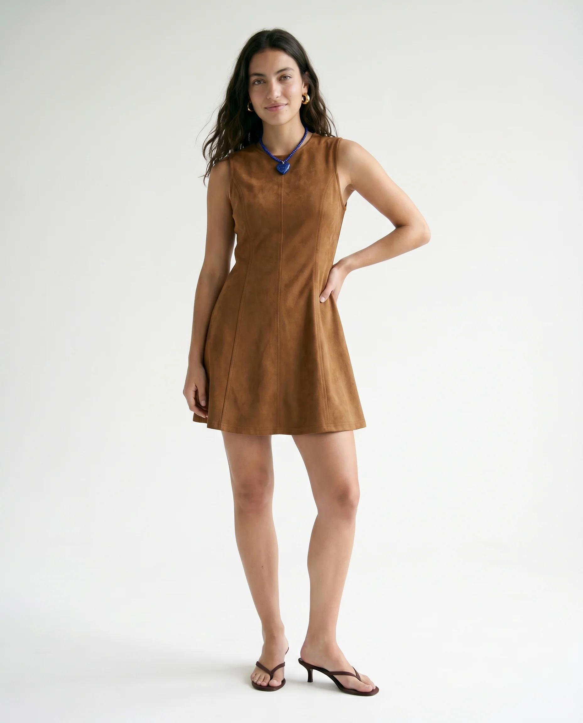 Suede Denim Backless a Line Mini Dress