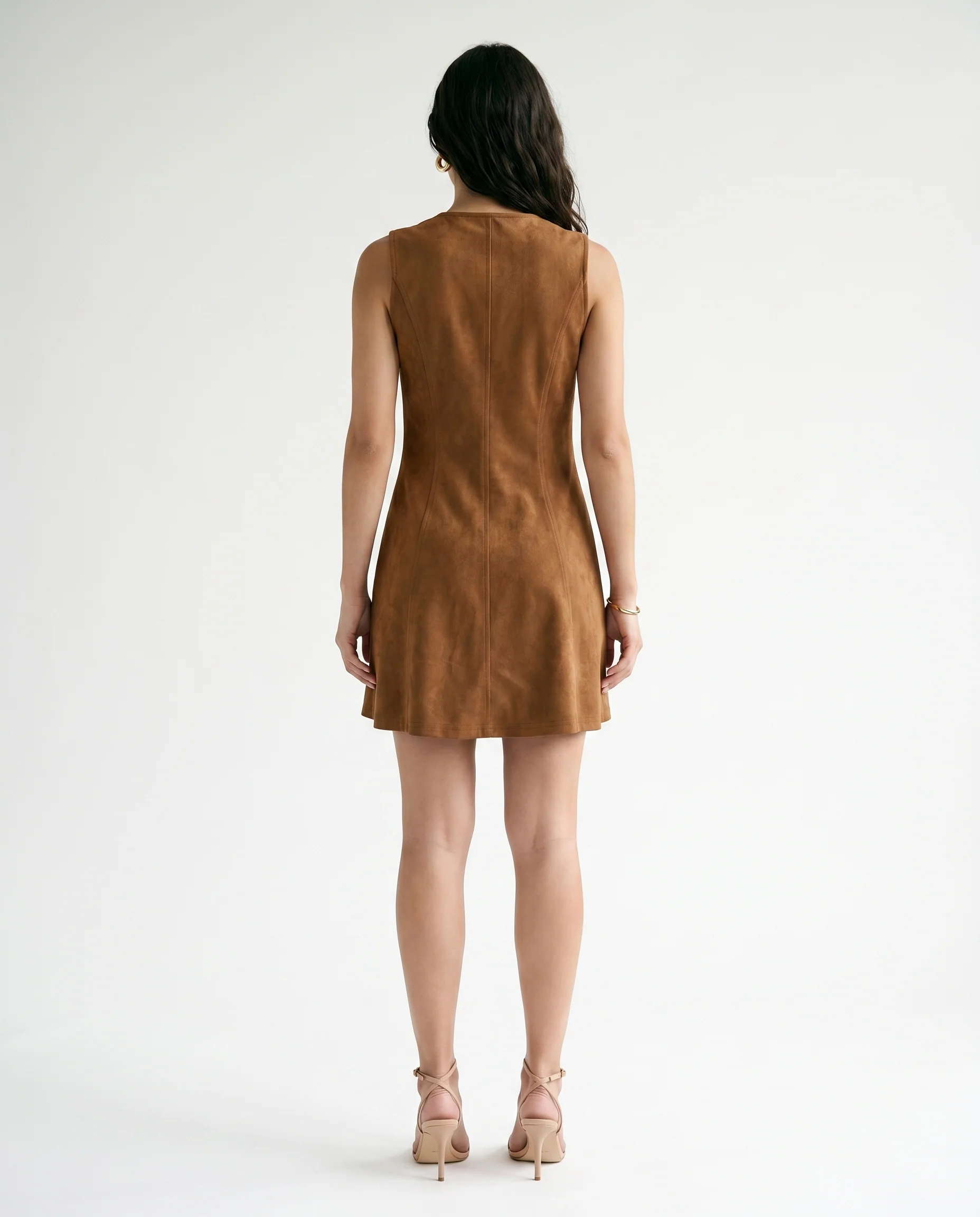 Suede Denim Backless a Line Mini Dress - Image 3