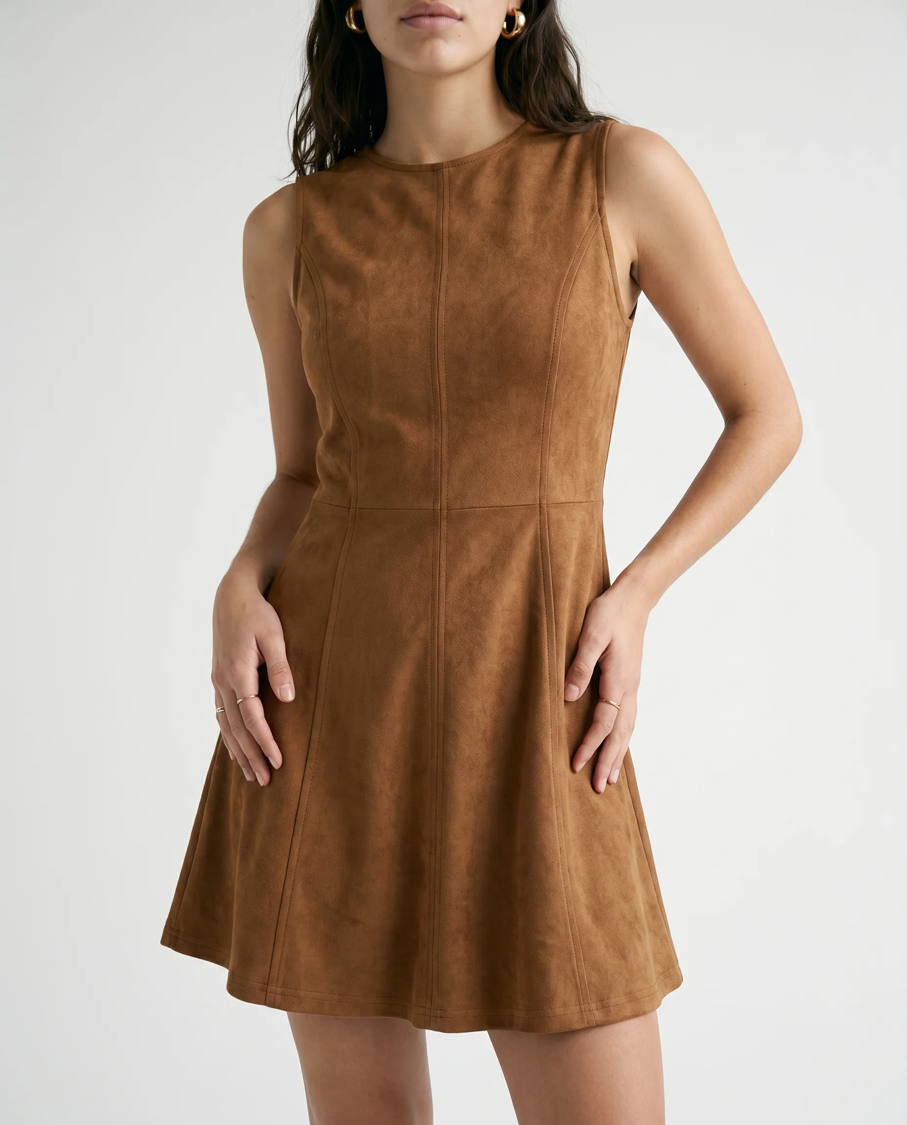 Suede Denim Backless a Line Mini Dress - Image 8