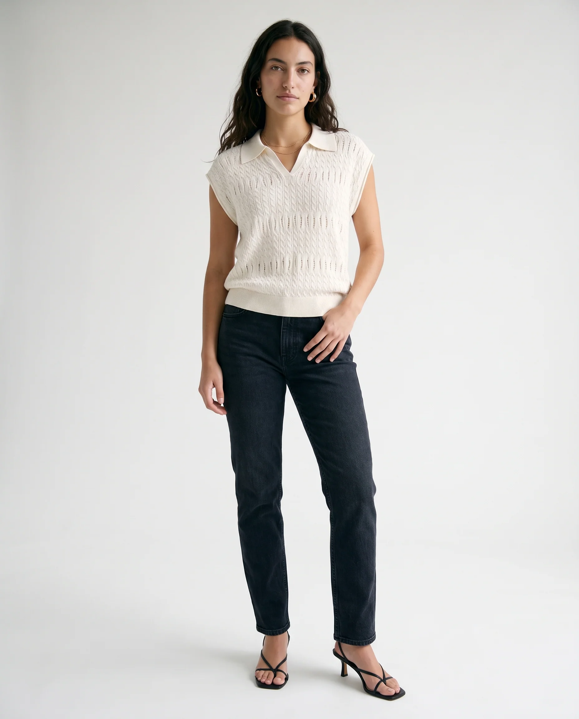 Textured Knit Sleeveless Top White