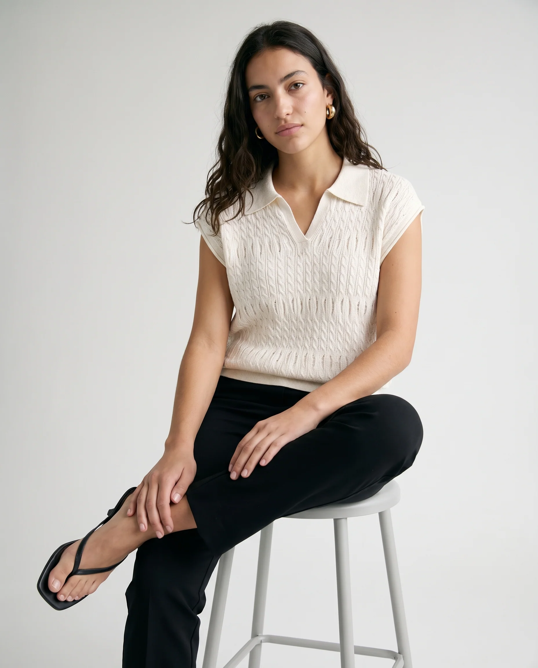 Textured Knit Sleeveless Top White - Image 4
