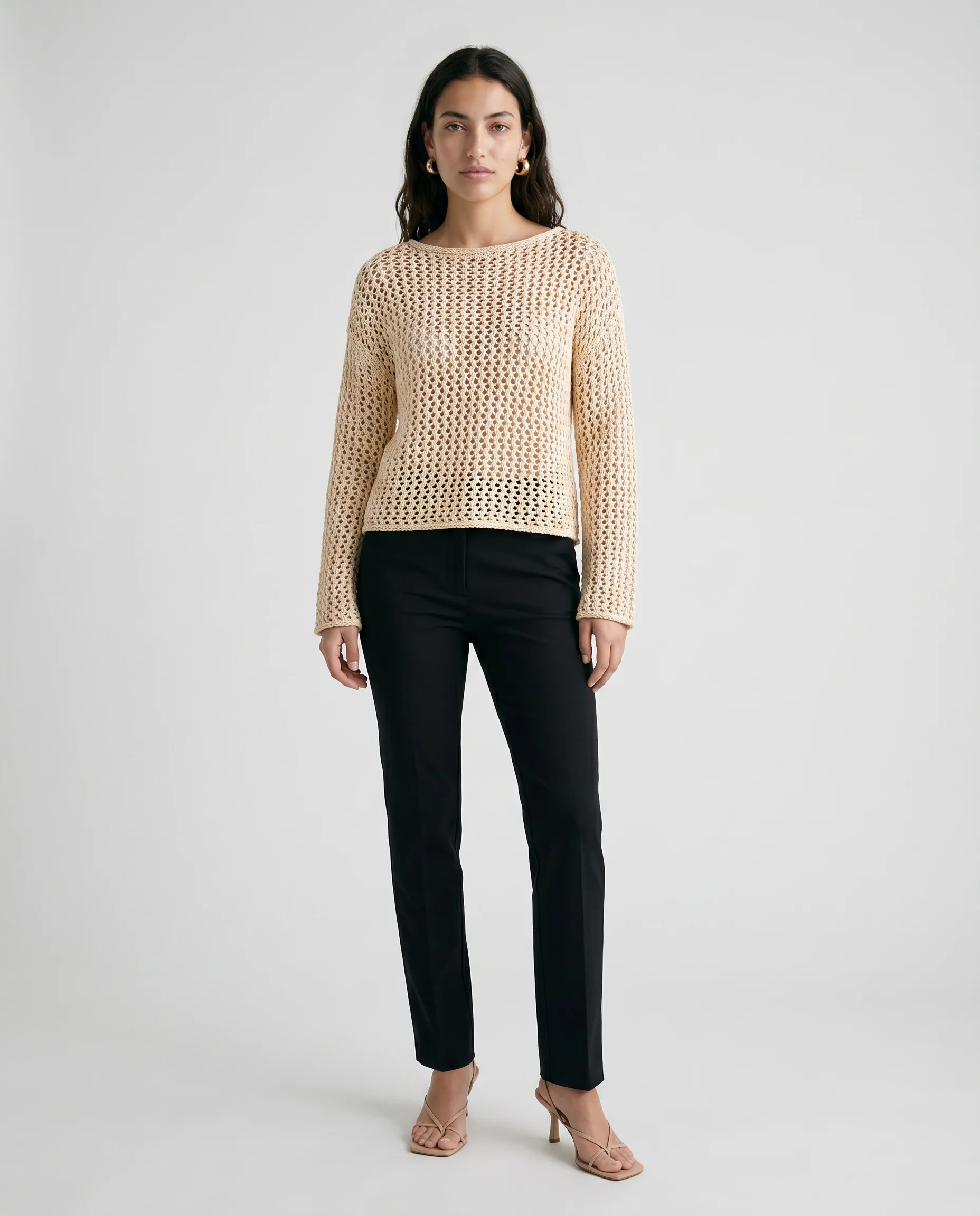 Textured Knit Sweater Beige - Image 2