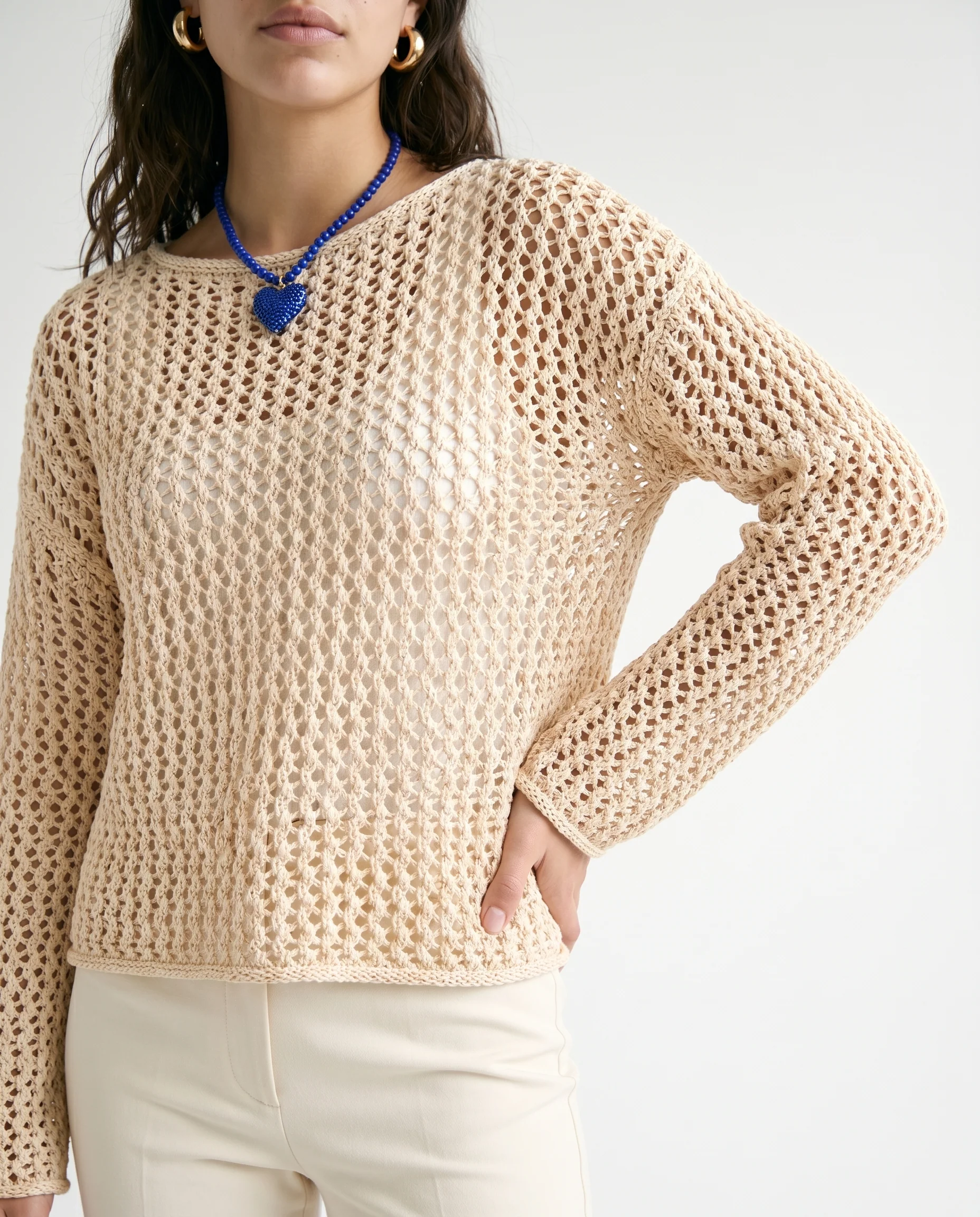 Textured Knit Sweater Beige - Image 7