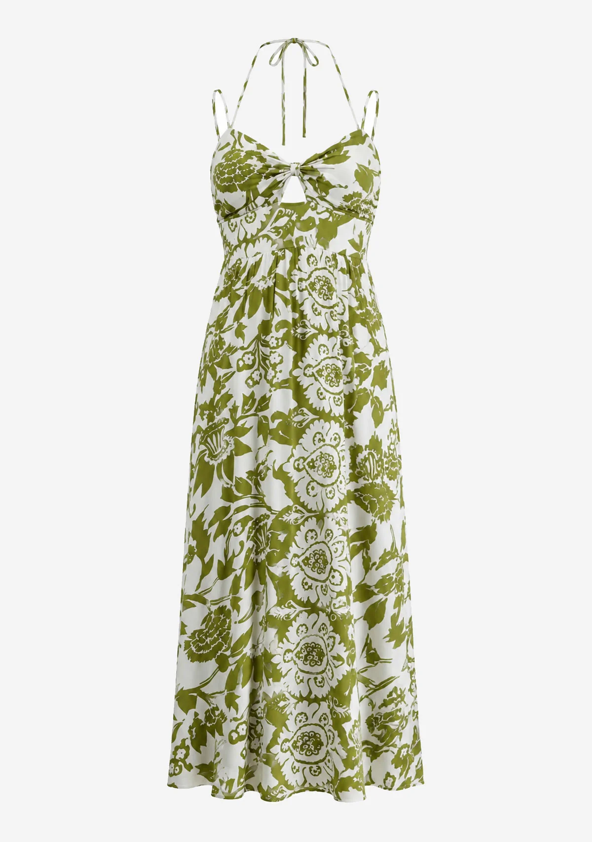 Thin Adjustable Strap Tie Back Neck Maxi Dress White/Green