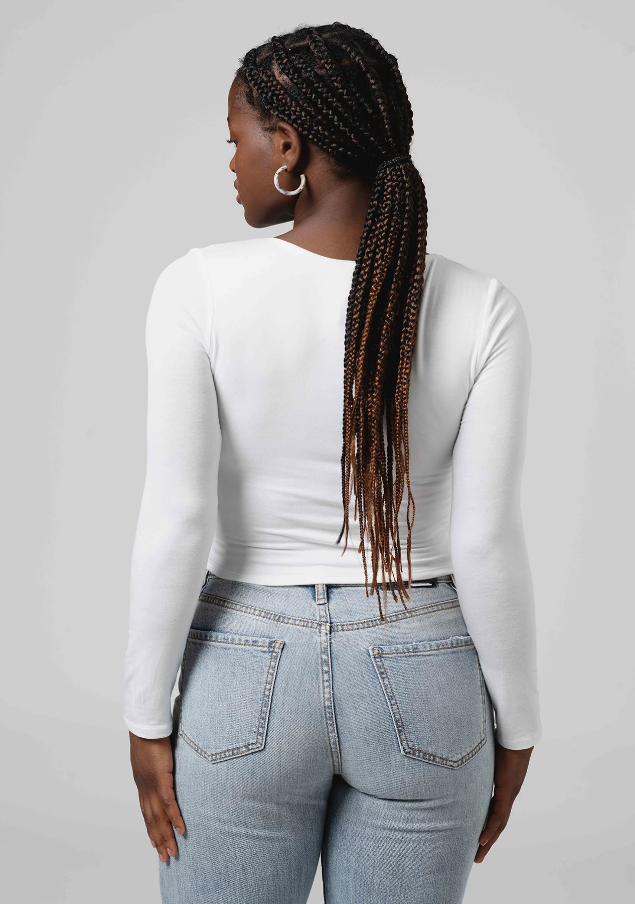 V-Neck Long Sleeve Crop Top - Image 3