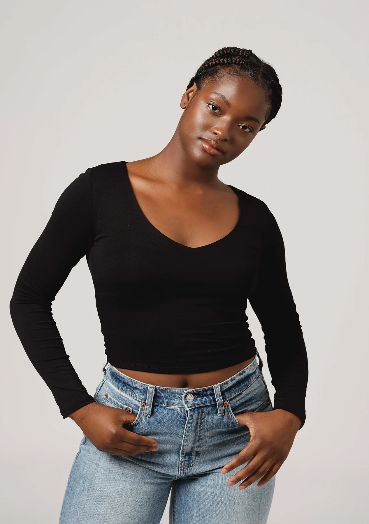 V-Neck Long Sleeve Crop Top - Image 4