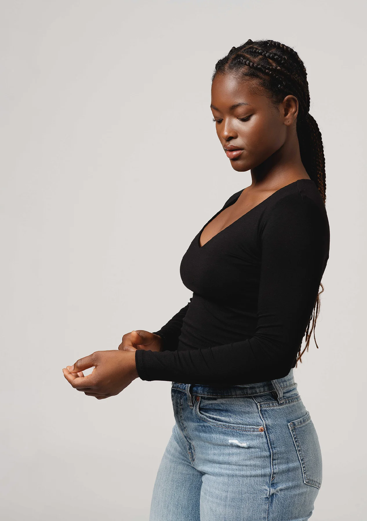 V-Neck Long Sleeve Crop Top - Image 5