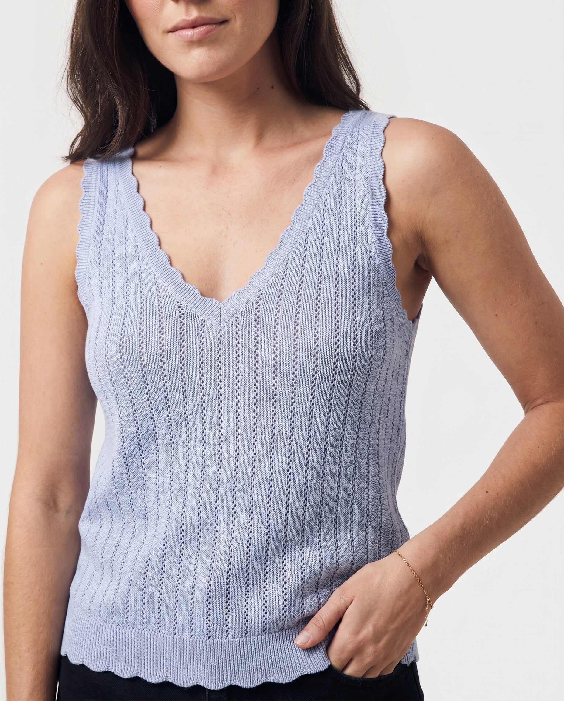 Vm New Lex Pointelle V-Neck Top Noos Brunnera Blue - Image 4