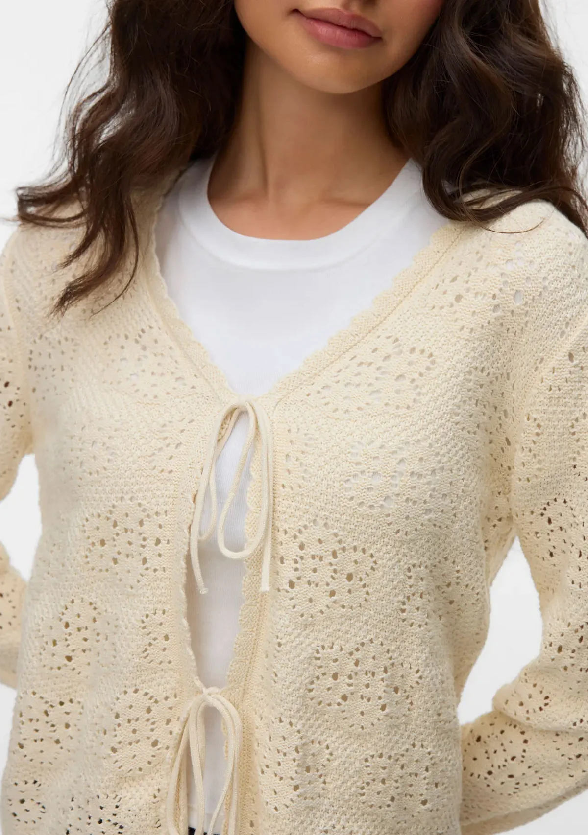 Vmava Ls V-Neck Tie String Cardigan Birch - Image 2