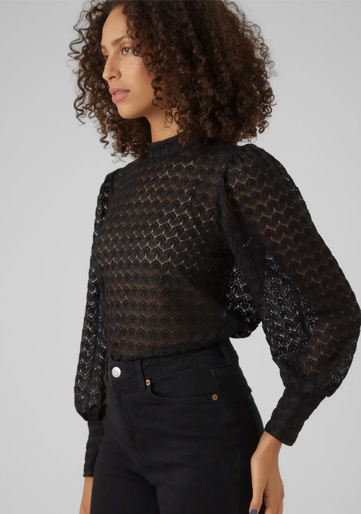 VMBecca Ls High Neck Lace Top Jrs Noos Black - Image 2