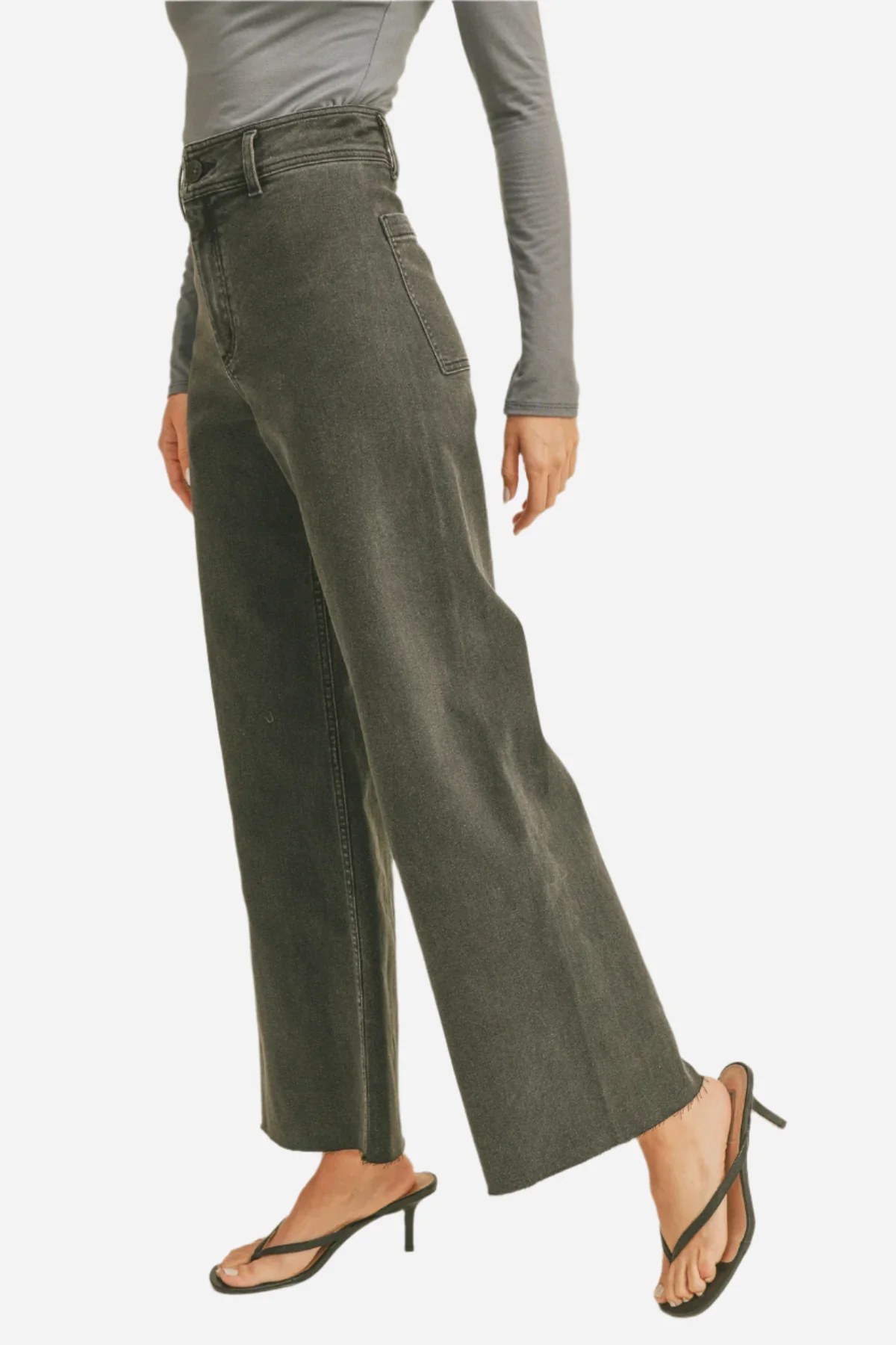 Wide Leg Denim Pants Fade Olive - Image 2