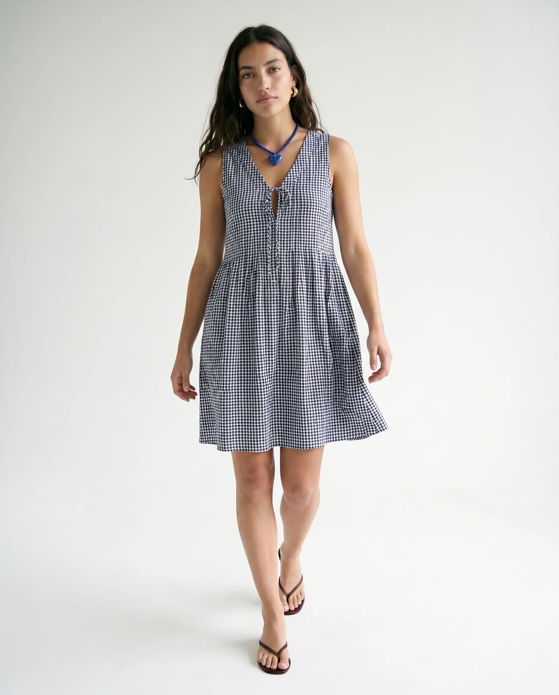 Zoey Mini Dress Navy Gingham - Image 2